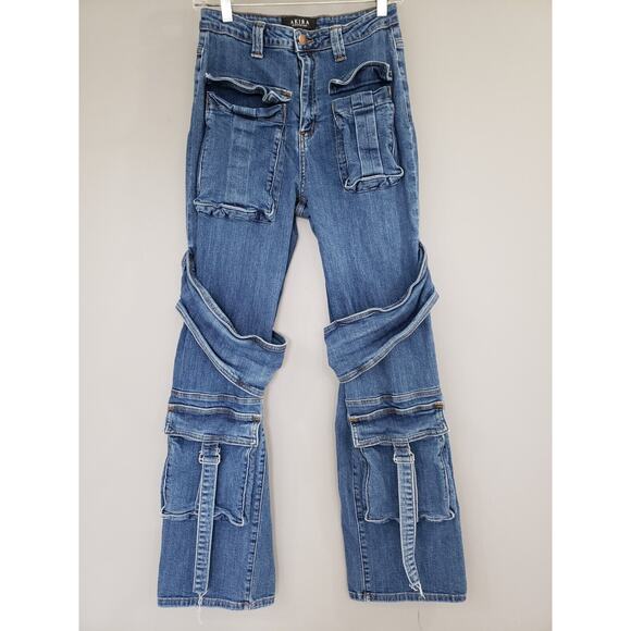 RARE Vintage y2k cargo flare jeans juniors size Early 2000s gothic grunge street - Picture 1 of 9